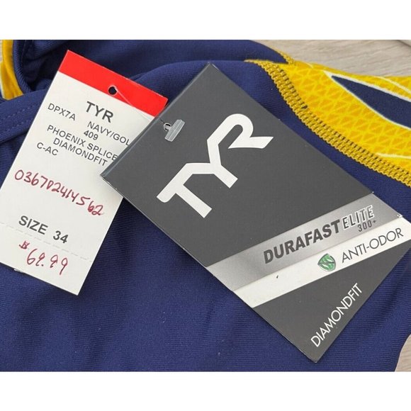 TYR DuraFast Phoenix Splice DiamondFit One Piece Swimsuit Navy Gold Size 34 $70 - Picture 5 of 9
